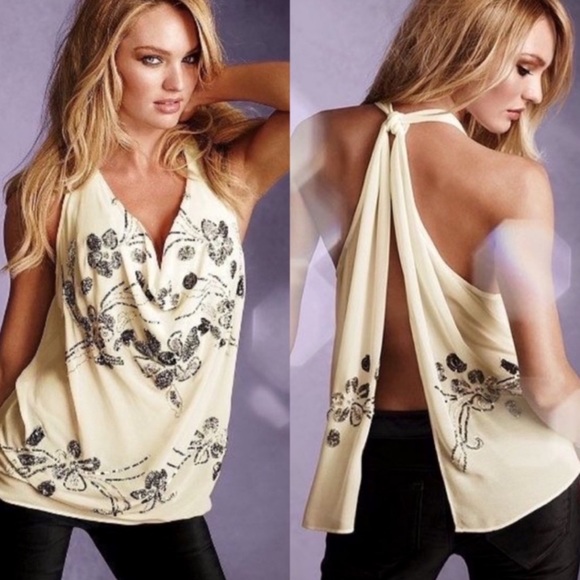 VICTORY’S SECRET Flowing Top Gorgeous Neckline Covered In sequins & Sexy Back - Picture 2 of 4